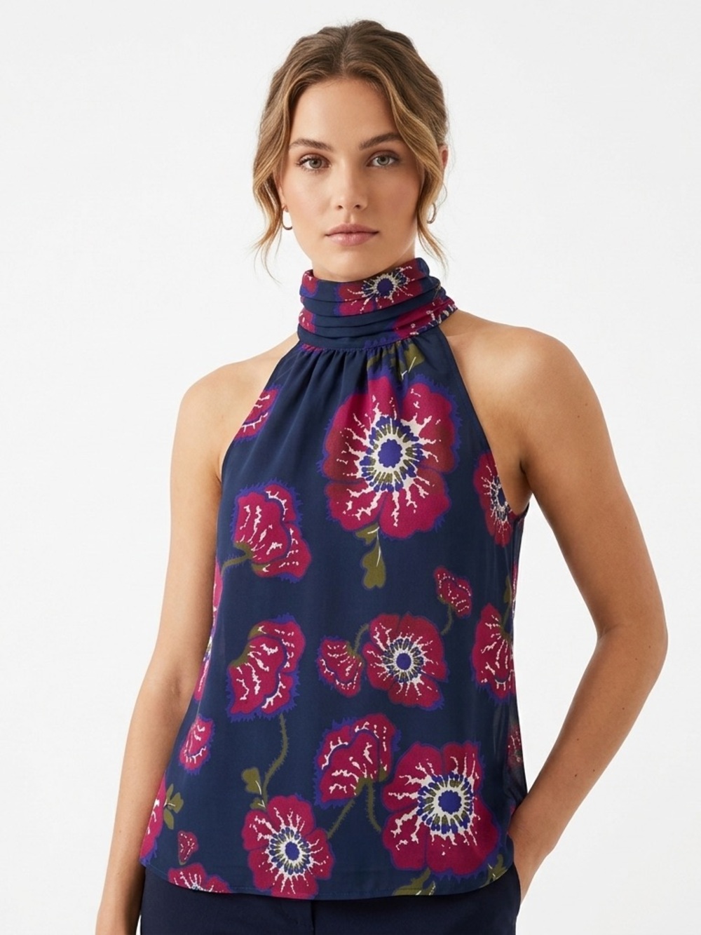 Tucker for Target Navy Halter Top with Pink Floral Print Women’s Small‎